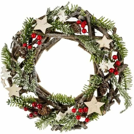 OSE Couronne De Noël En Bois Avec étoiles Et Pommes De Pin 1 OSE Couronne De Noël En Bois Avec étoiles Et Pommes De Pin